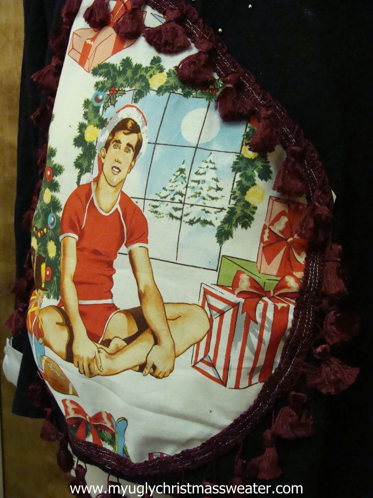 Amazing Bling Hottie Guy Ugly Christmas Sweater with Poinsettias