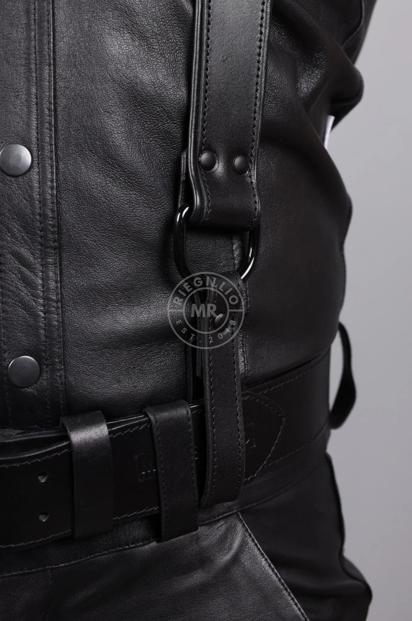Black Leather Suspenders - Belt Loops