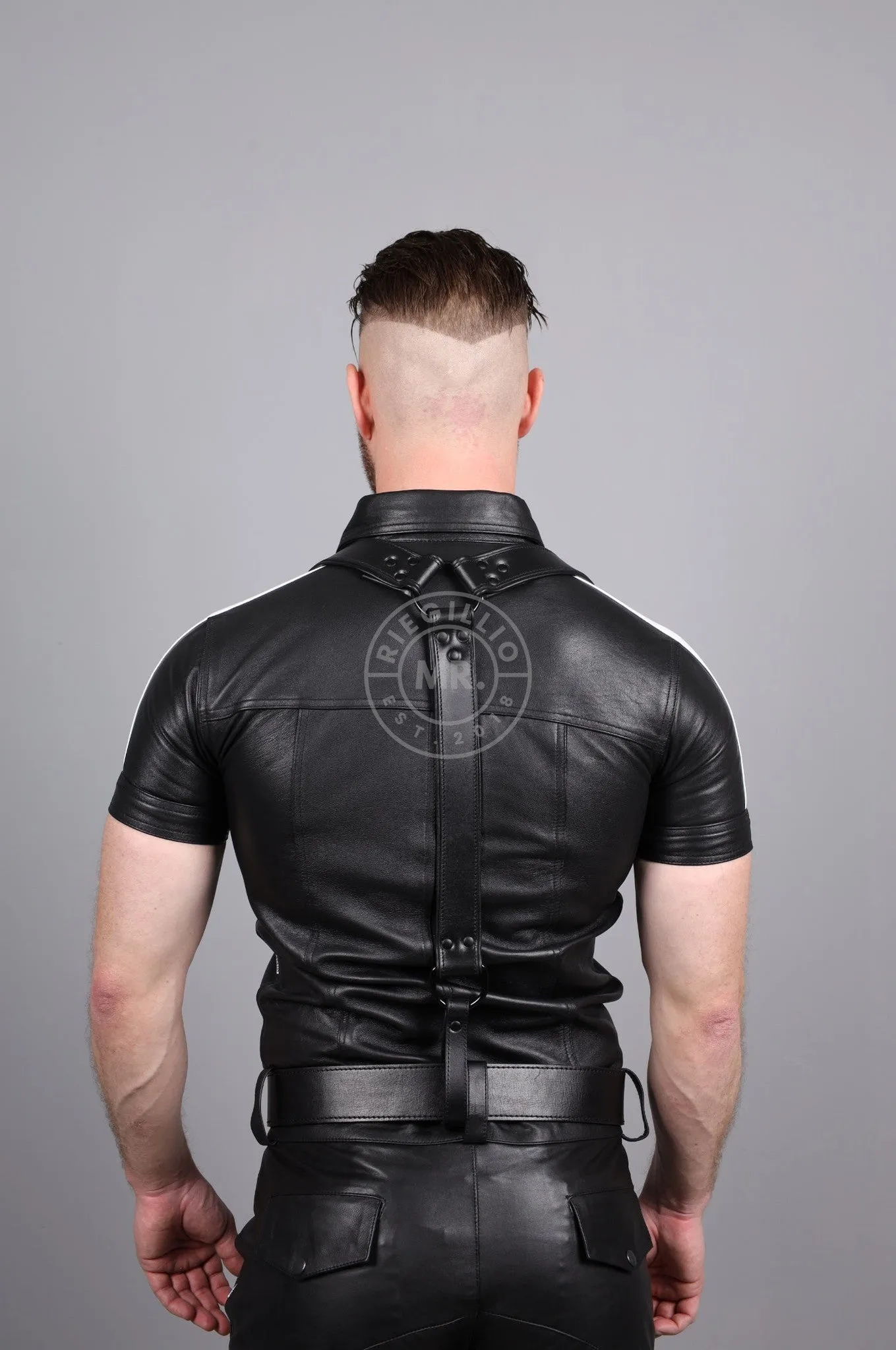 Black Leather Suspenders - Belt Loops