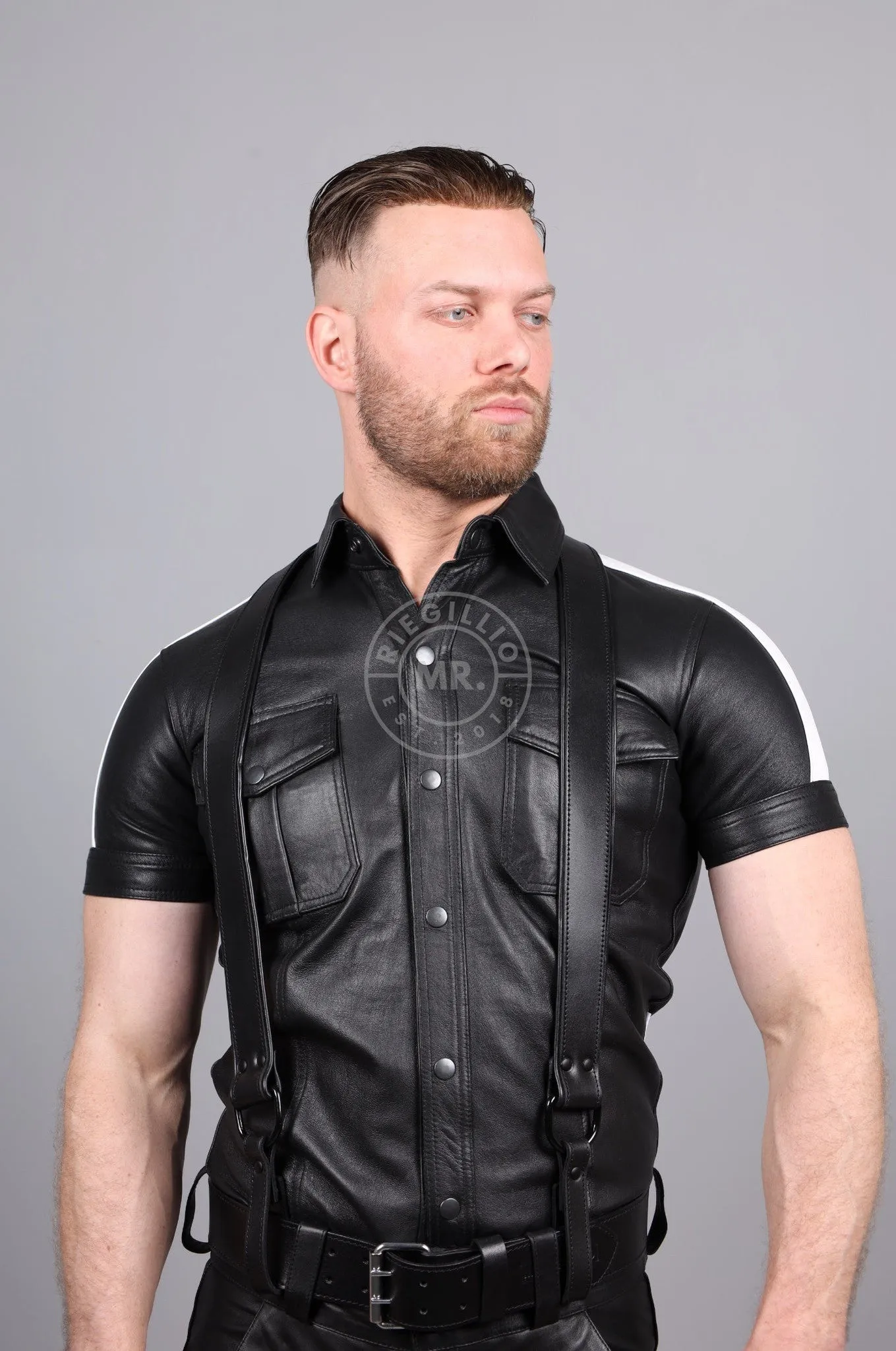 Black Leather Suspenders - Belt Loops