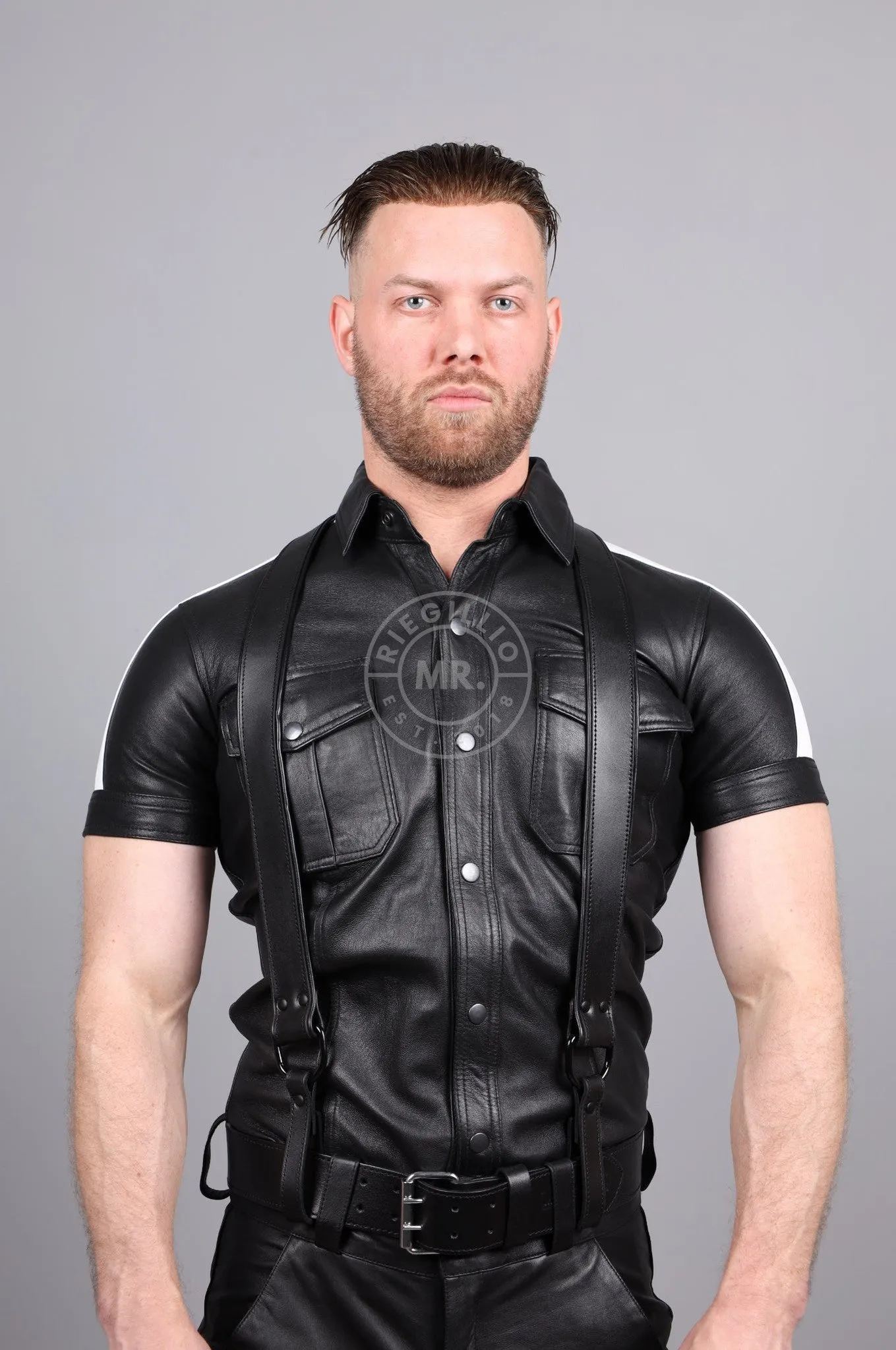 Black Leather Suspenders - Belt Loops