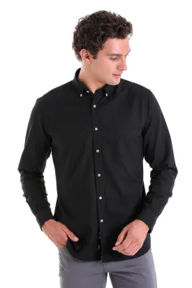 Comfort Fit Long Sleeve Oxford Cotton Black Casual Shirt