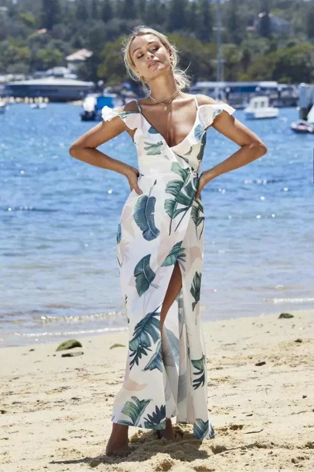 Floral Spaghetti Strap Side Slit Beach Dress