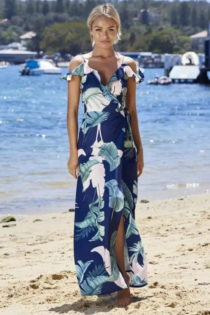 Floral Spaghetti Strap Side Slit Beach Dress