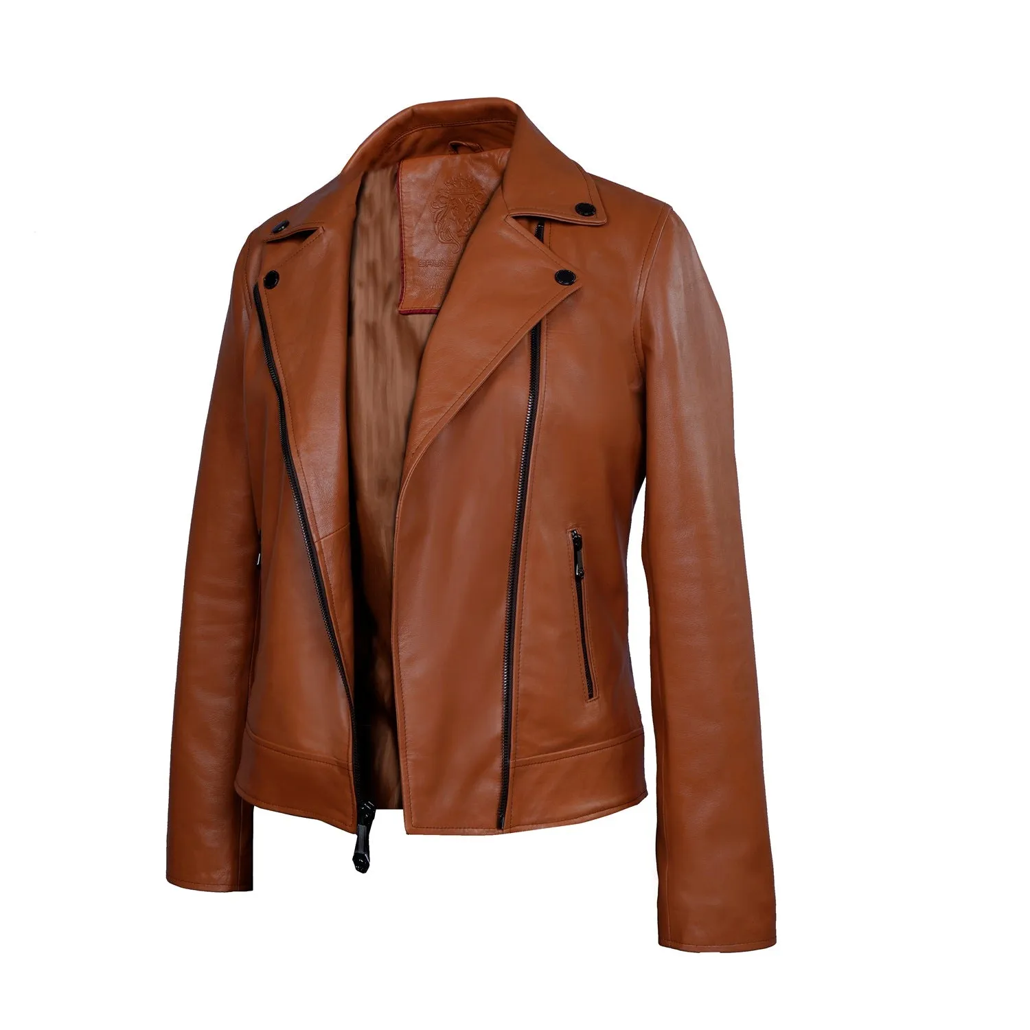 Full Sleeves Biker Jacket in Tan Genuine Leather