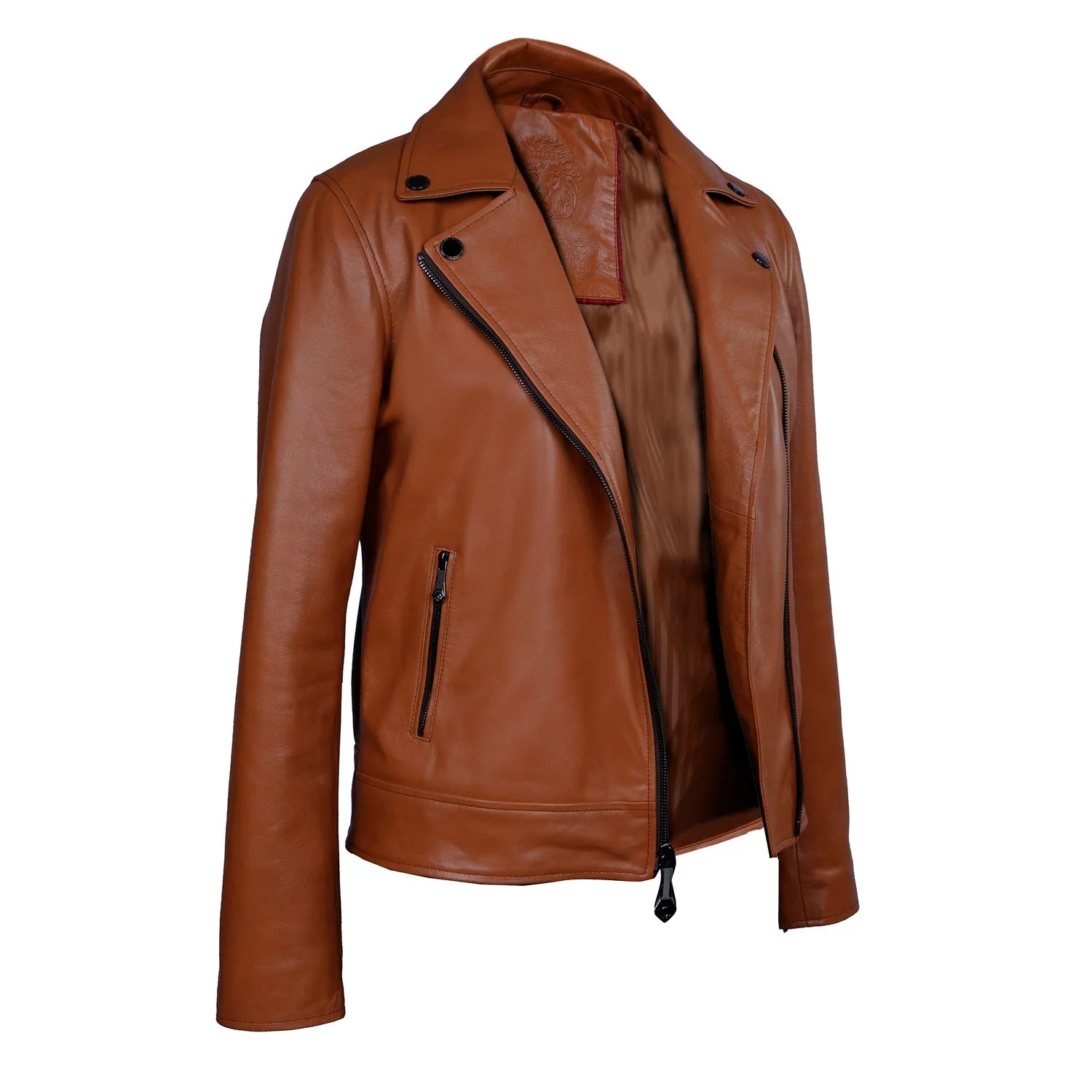 Full Sleeves Biker Jacket in Tan Genuine Leather