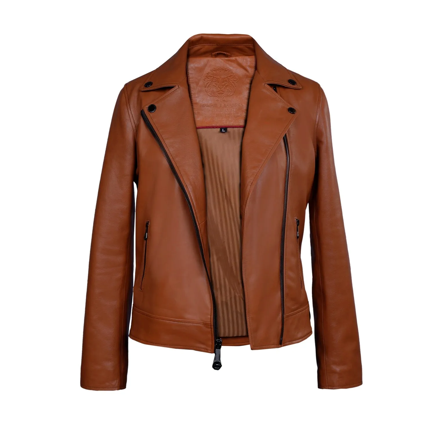 Full Sleeves Biker Jacket in Tan Genuine Leather