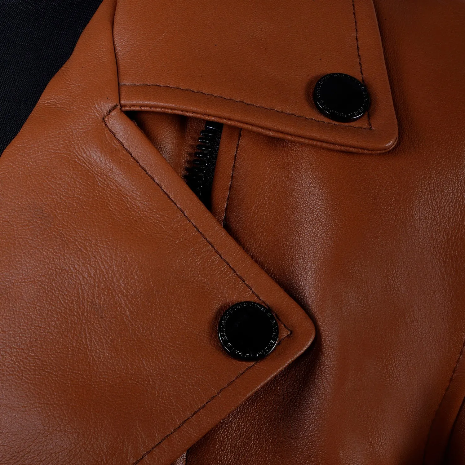 Full Sleeves Biker Jacket in Tan Genuine Leather