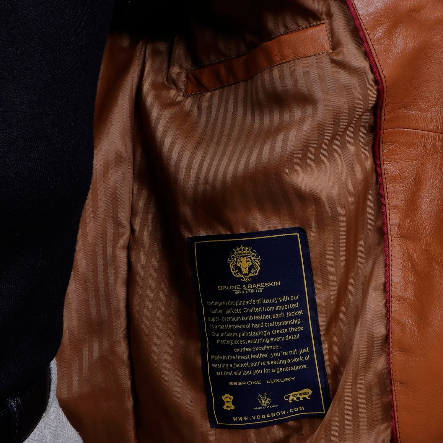 Full Sleeves Biker Jacket in Tan Genuine Leather