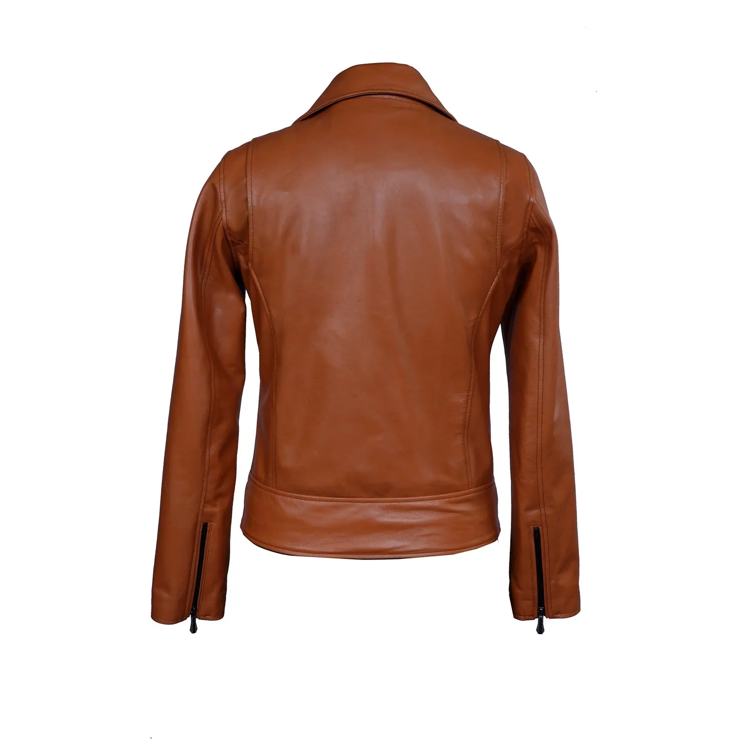Full Sleeves Biker Jacket in Tan Genuine Leather