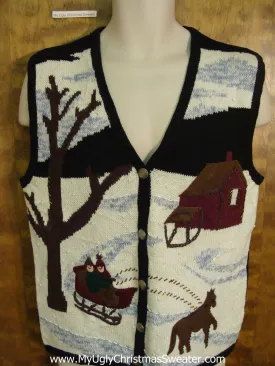 Holiday Sweater Vest with Horse and Sleigh in Winter