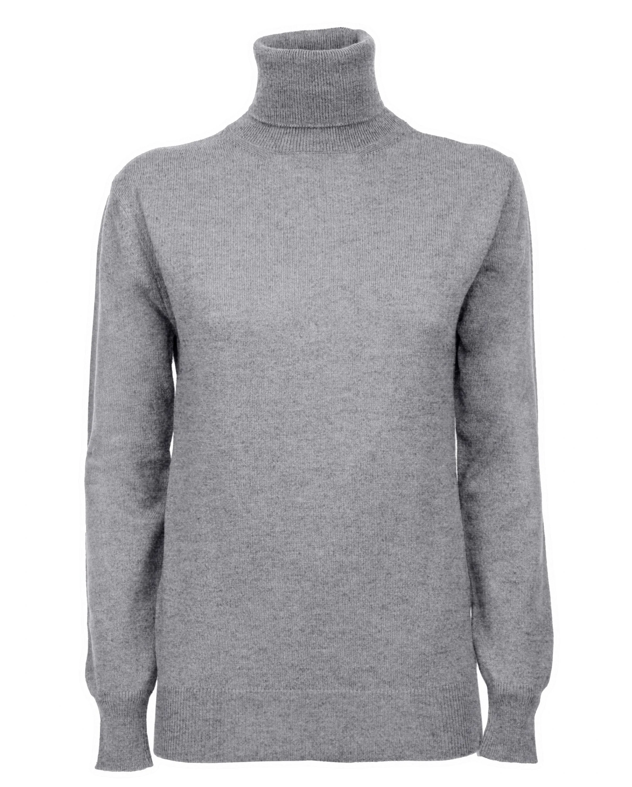 NEW FALL 24 - Women's Pure Cashmere Turtleneck Sweater Melange Gray