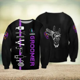 Purple Dog Groomer Personalized Name Dog Groomer Tool 3D Sweatshirt Hoodie, Uniform Salon Pet Groomer