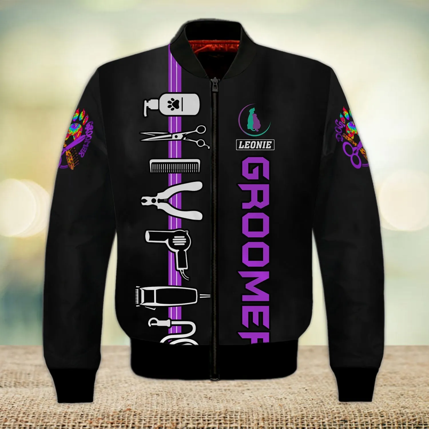 Purple Dog Groomer Personalized Name Dog Groomer Tool 3D Sweatshirt Hoodie, Uniform Salon Pet Groomer