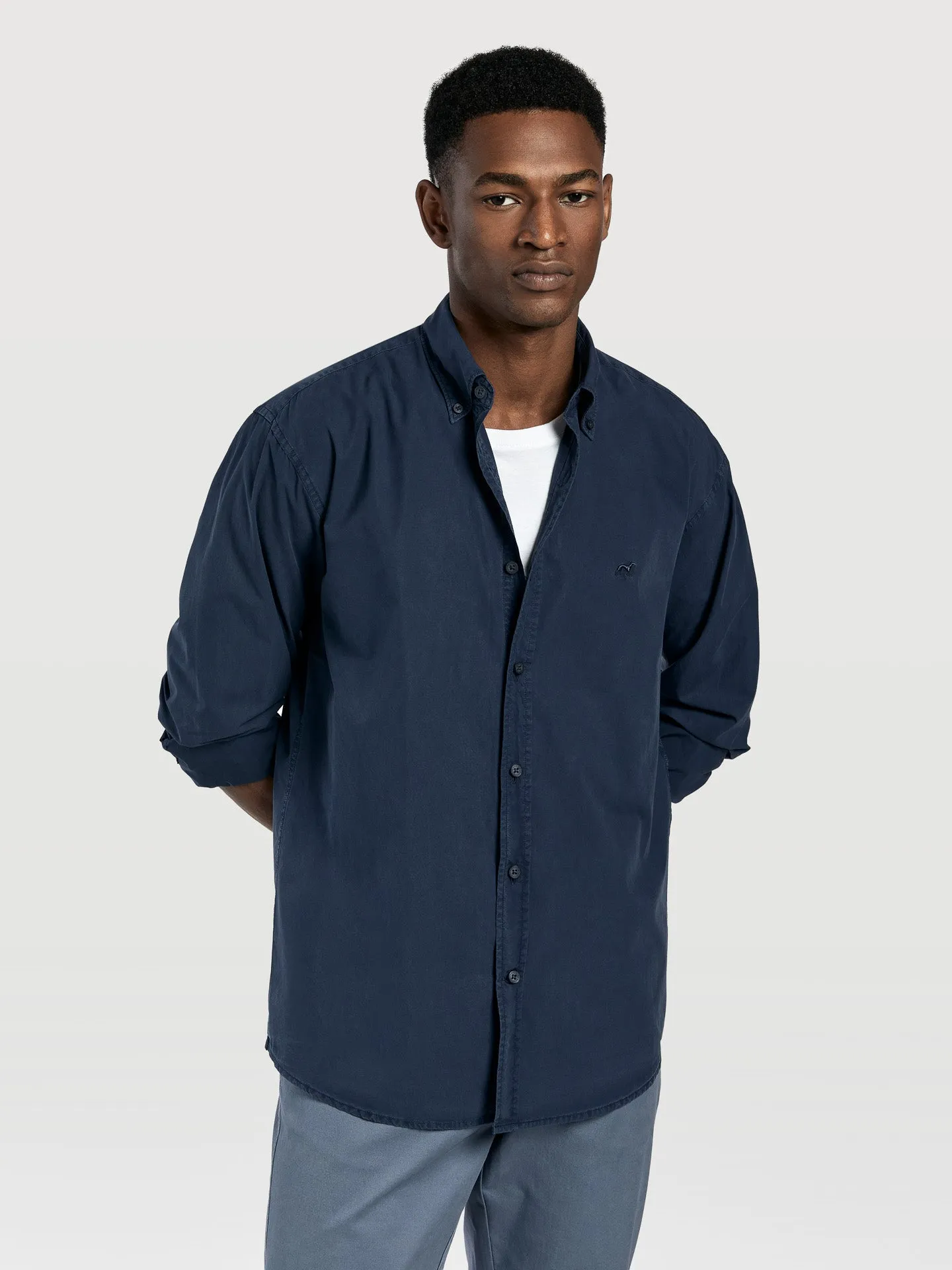 Regular fit plain over dye poplin shirt
