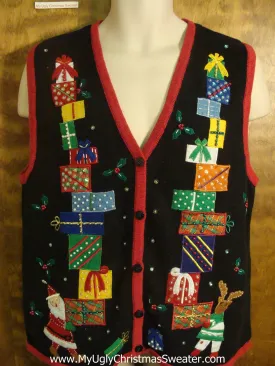 Rudolph and Santa Carrying Presents Funny Christmas Sweater Vest
