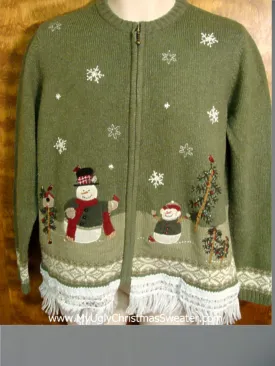 Snowman Dad and Son Playing Tacky Xmas Sweater