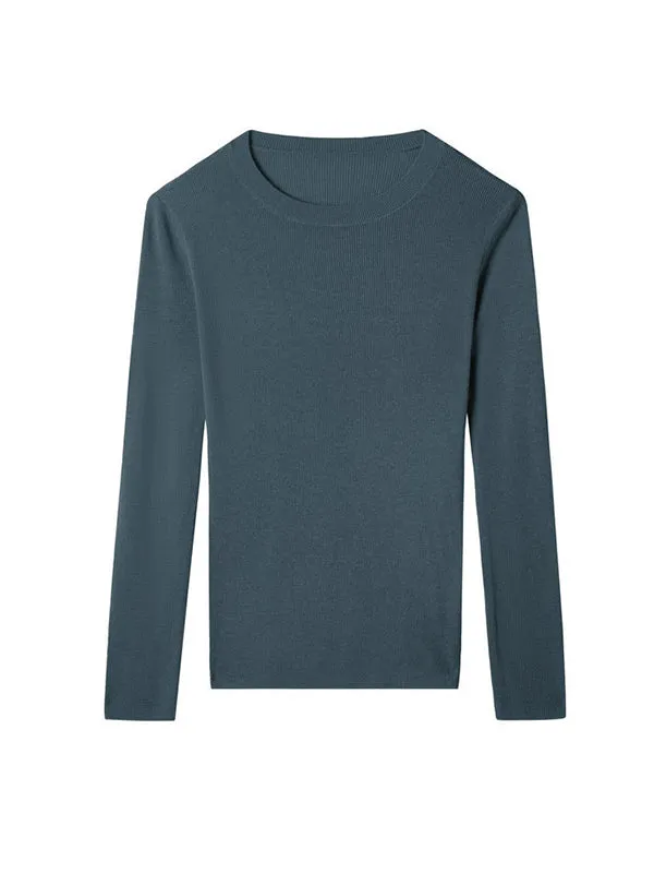 Solid Color Long Sleeves Skinny Round-Neck Sweater Tops Pullovers Knitwear