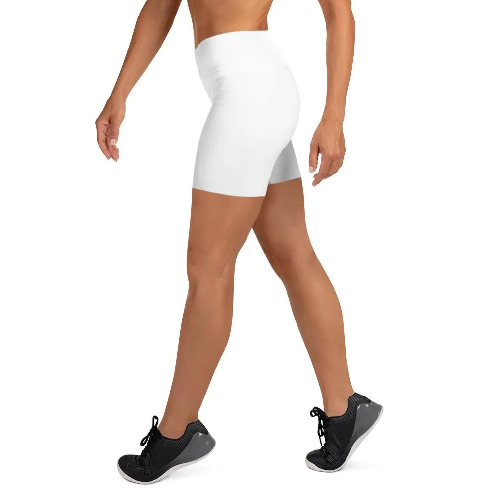 Solid White Yoga Shorts, Color Workout Gym Fitness Pants, High Waist Shorts- Made in USA