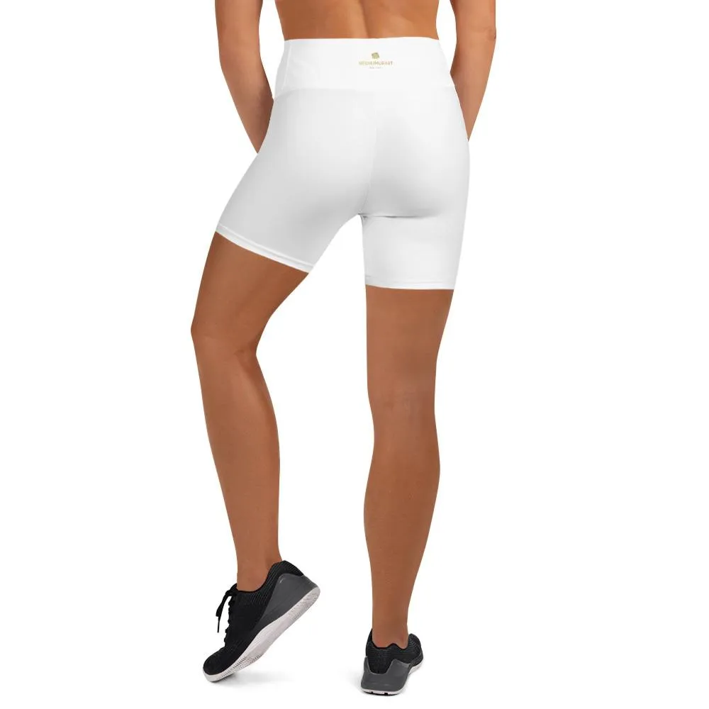 Solid White Yoga Shorts, Color Workout Gym Fitness Pants, High Waist Shorts- Made in USA