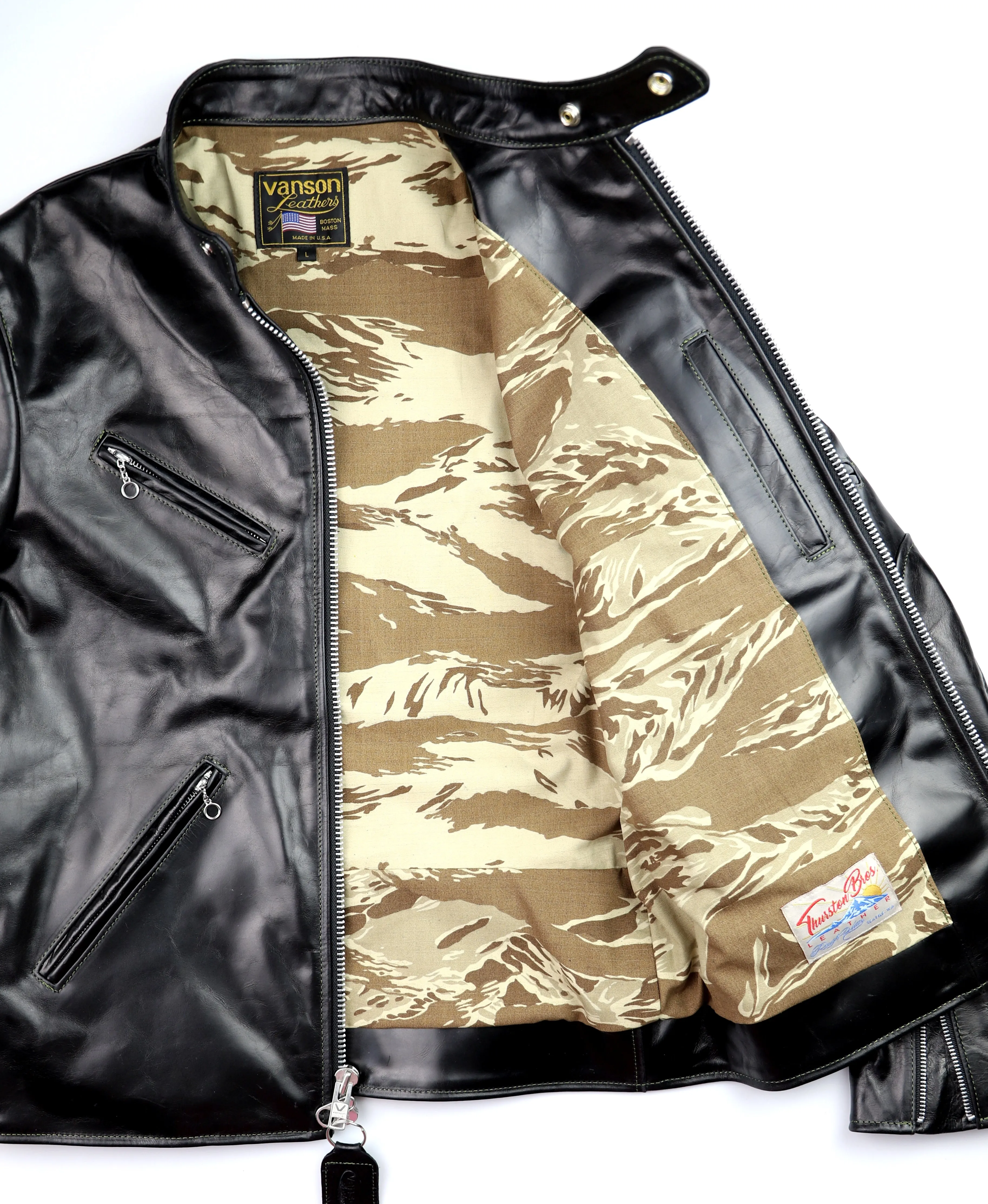 Vanson Agent X Slim Fit Cafe Racer, Black Bainbridge, size Large