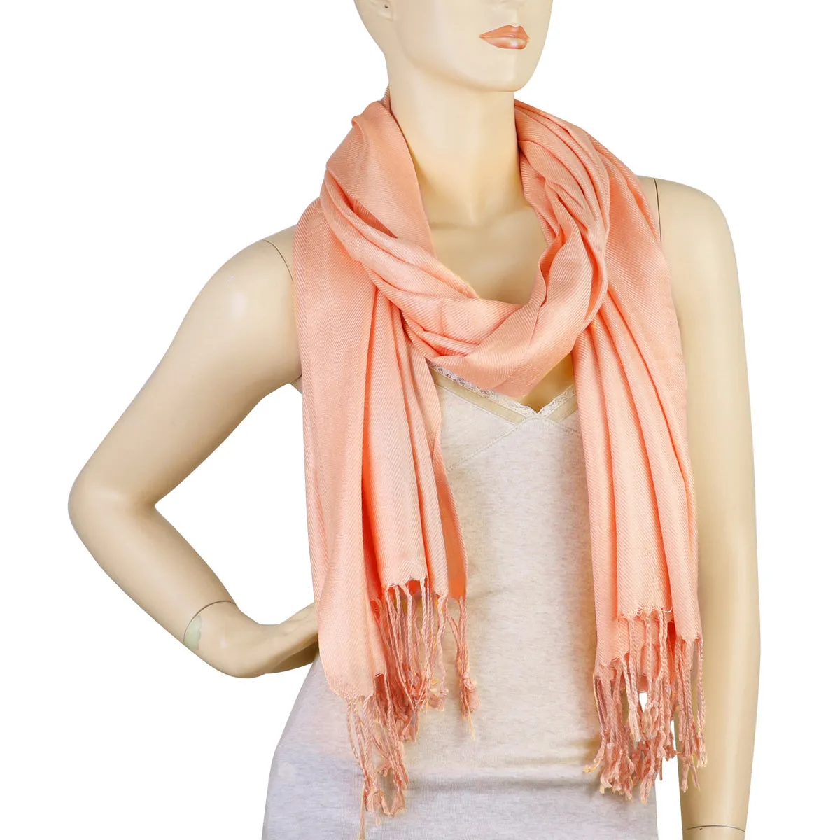 Women's Soft Solid Color Pashmina Shawl Wrap Scarf - Peach