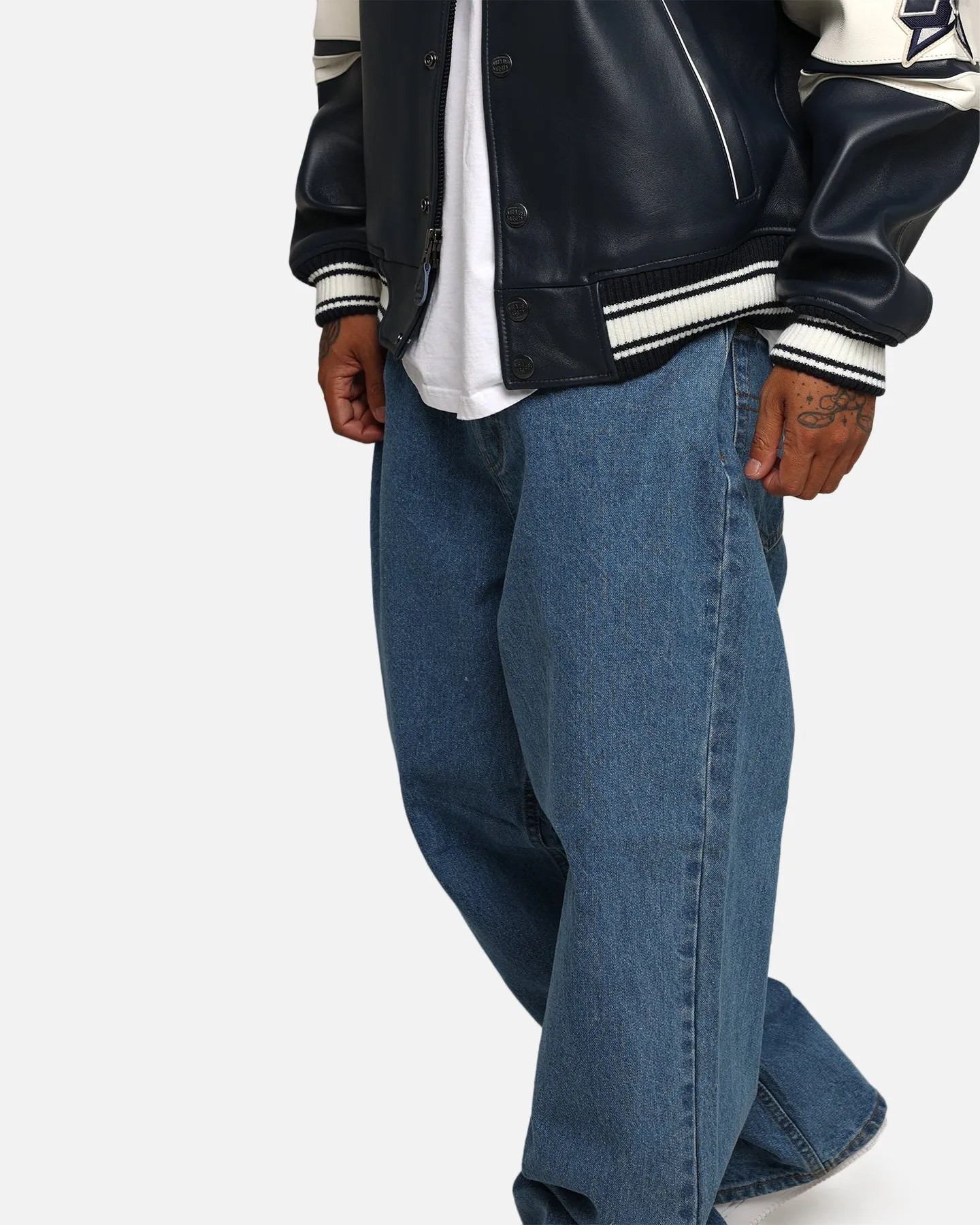 X-Large LA Stitch Wide Leg Denim Pants Light Indigo